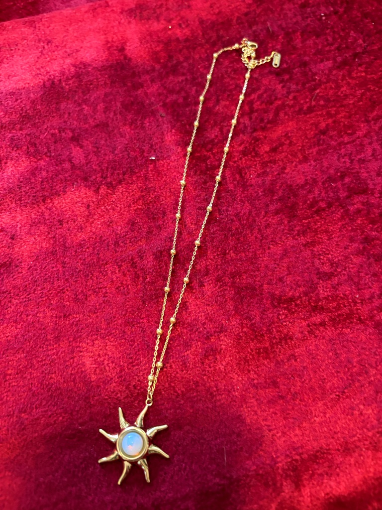 Gold Sunburst Necklace Wopalescent Center - Women's Jewelry Stainless New